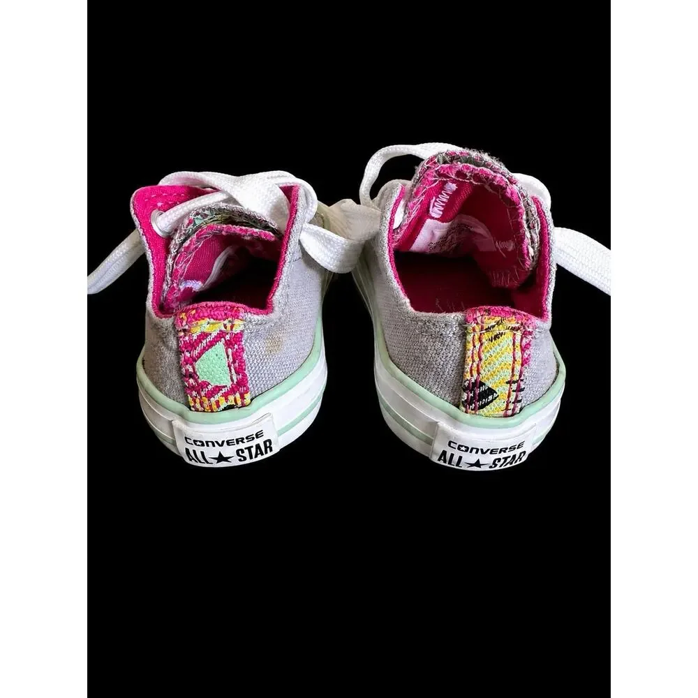 Converse All Star Infant Low Top Lace-Up Canvas Sneakers Gray Pink White US 3